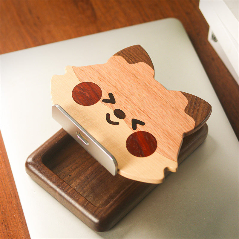 Cute Fox Rotating Wooden Phone & Tablet Stand - Adjustable Angle Desktop Holder