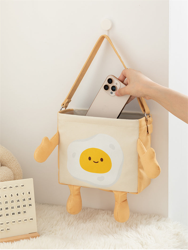 Cute Fried Egg & Red-Nose Cartoon Waterproof Fabric Storage Box - Desktop/Hanging Multi-Use Home Organizer