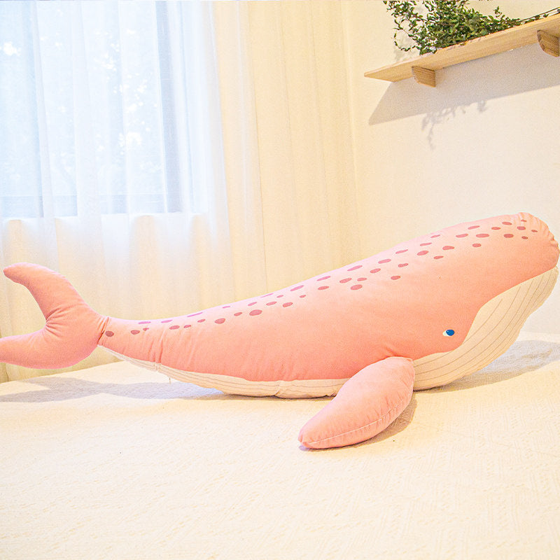 Cute Giant Blue Pink Whale Plush Body Pillow, Soft Skin-Friendly Whale Stuffed Animal Long Sleeping Hug Cushion, Ocean Themed Decor Plush Toy Gift for Kids Adults