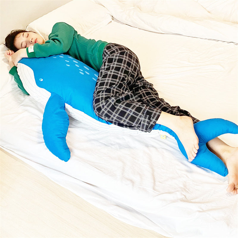 Cute Giant Blue Pink Whale Plush Body Pillow, Soft Skin-Friendly Whale Stuffed Animal Long Sleeping Hug Cushion, Ocean Themed Decor Plush Toy Gift for Kids Adults