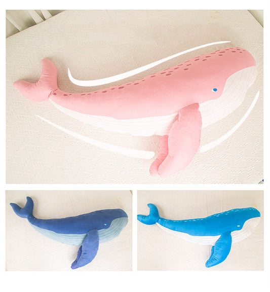Cute Giant Blue Pink Whale Plush Body Pillow, Soft Skin-Friendly Whale Stuffed Animal Long Sleeping Hug Cushion, Ocean Themed Decor Plush Toy Gift for Kids Adults