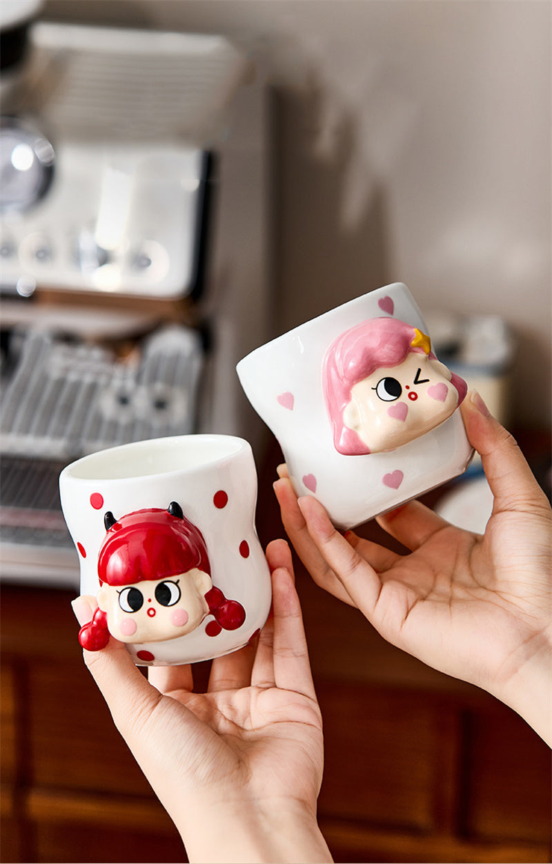 Cute Girl Cartoon 3D Ceramic Mugs, Cute Coffee/Tea Cups for Gifting