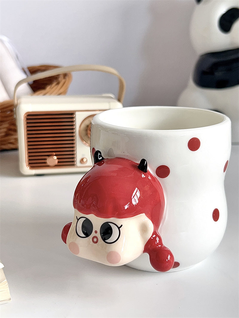 Cute Girl Cartoon 3D Ceramic Mugs, Cute Coffee/Tea Cups for Gifting