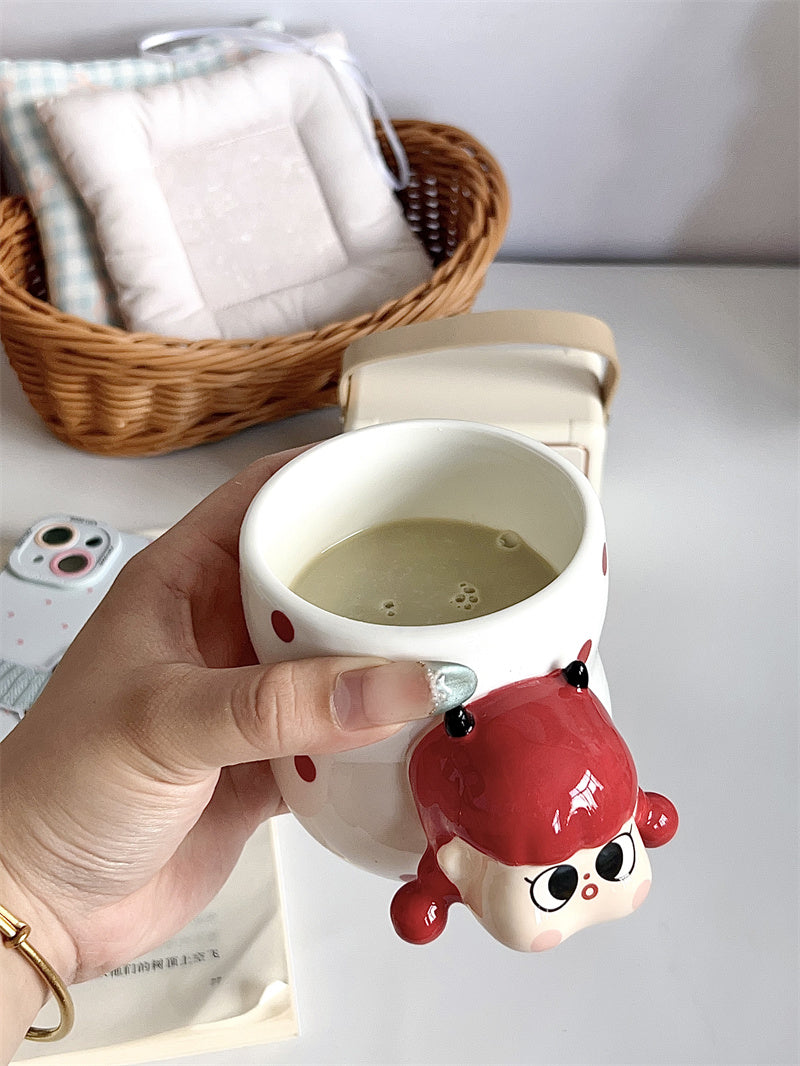 Cute Girl Cartoon 3D Ceramic Mugs, Cute Coffee/Tea Cups for Gifting