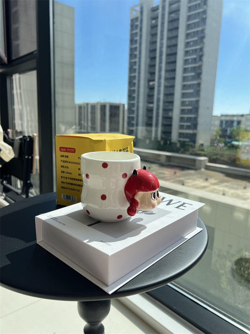 Cute Girl Cartoon 3D Ceramic Mugs, Cute Coffee/Tea Cups for Gifting