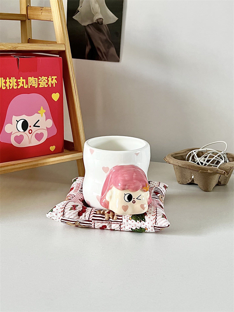 Cute Girl Cartoon 3D Ceramic Mugs, Cute Coffee/Tea Cups for Gifting