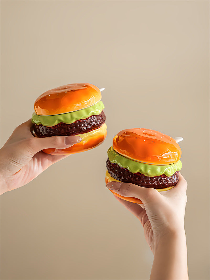 Cute Hamburger Shaped Ceramic Spice Jar Set, Mini Burger Condiment Storage Pots , Novelty Kitchen Seasoning Canister Decor, Fun Housewarming Gift