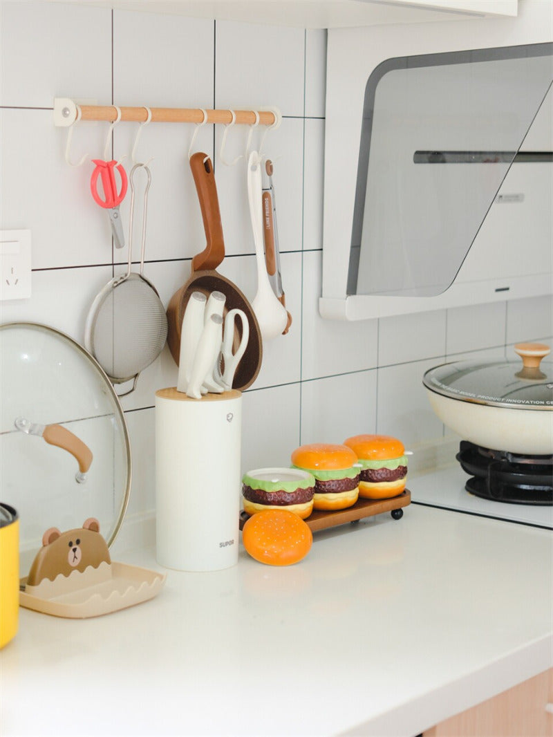 Cute Hamburger Shaped Ceramic Spice Jar Set, Mini Burger Condiment Storage Pots , Novelty Kitchen Seasoning Canister Decor, Fun Housewarming Gift