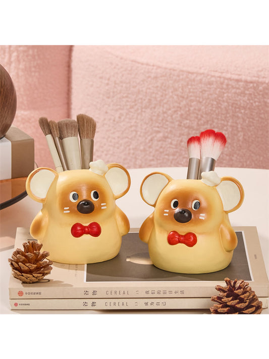 Cute Hamster Desk Organizer - Ceramic Pen Holder & Makeup Brush Storage for Home, Office, or Vanity
