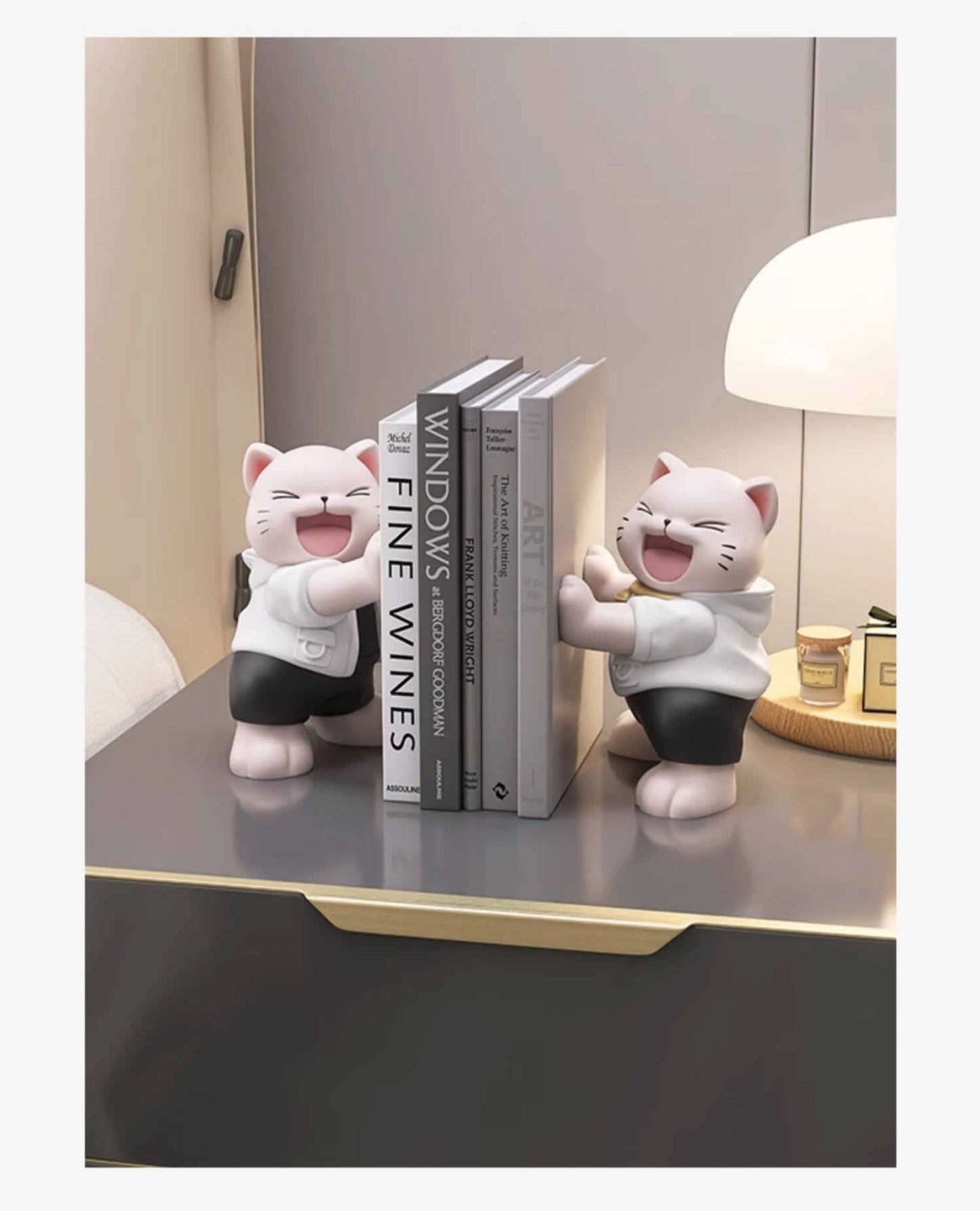 Cute Laughing Cat Resin Bookends Heavy Duty Book Stoppers for Home Office Decor Gift