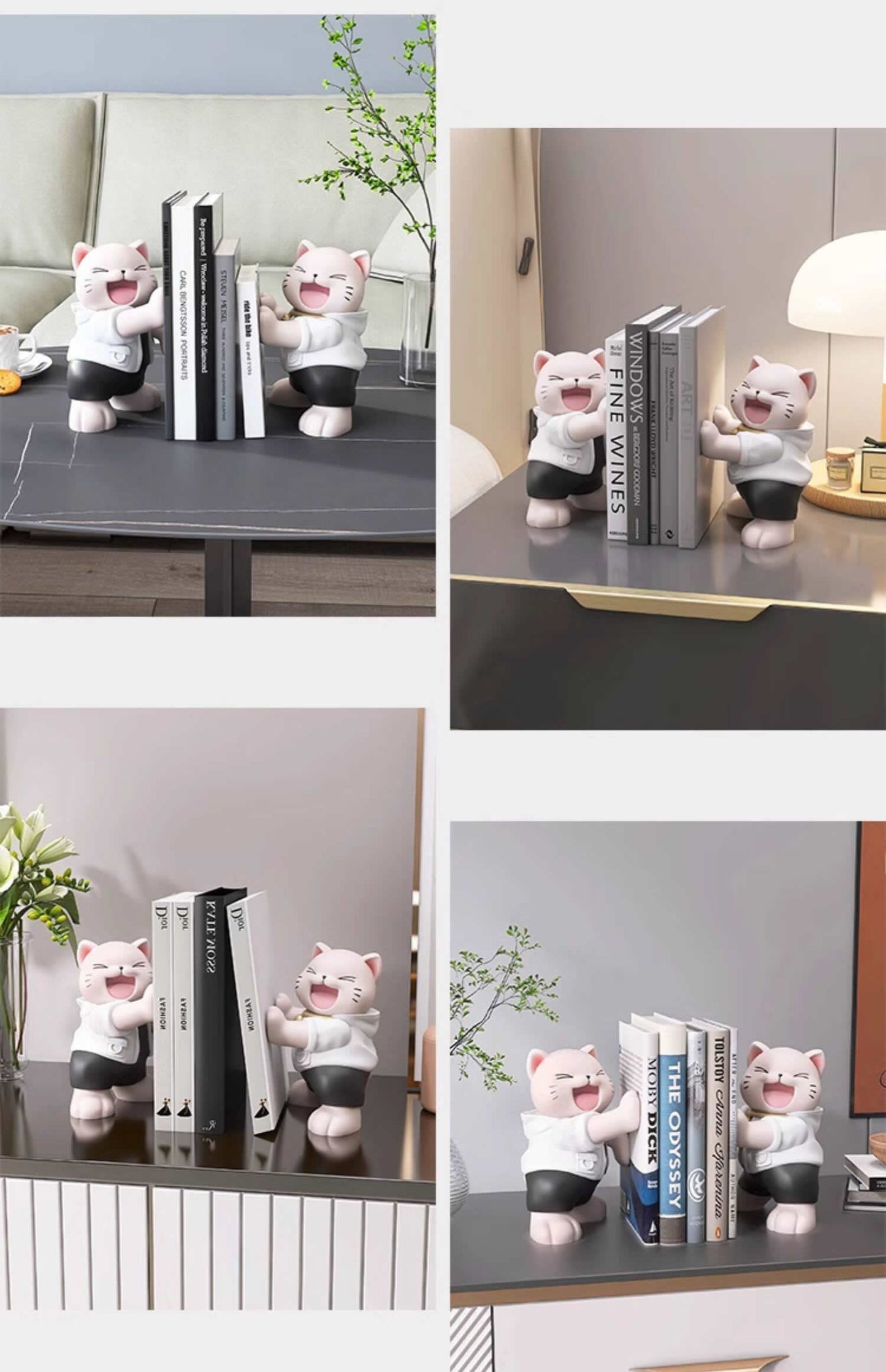 Cute Laughing Cat Resin Bookends Heavy Duty Book Stoppers for Home Office Decor Gift