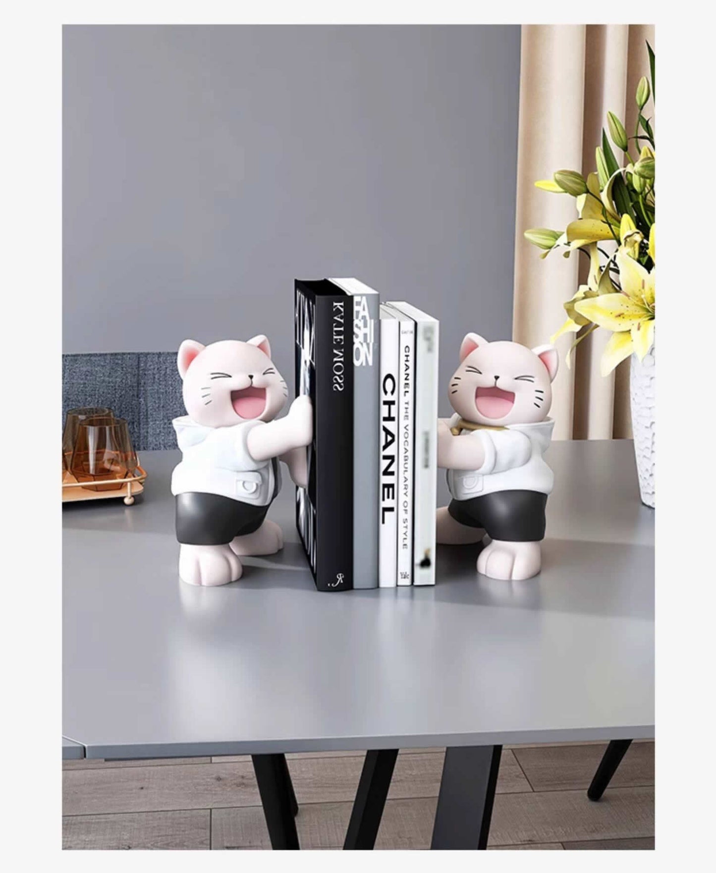 Cute Laughing Cat Resin Bookends Heavy Duty Book Stoppers for Home Office Decor Gift