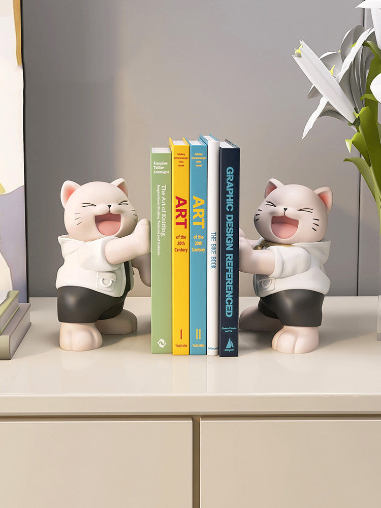 Cute Laughing Cat Resin Bookends Heavy Duty Book Stoppers for Home Office Decor Gift