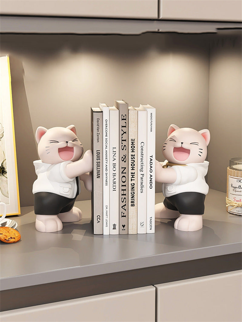 Cute Laughing Cat Resin Bookends Heavy Duty Book Stoppers for Home Office Decor Gift