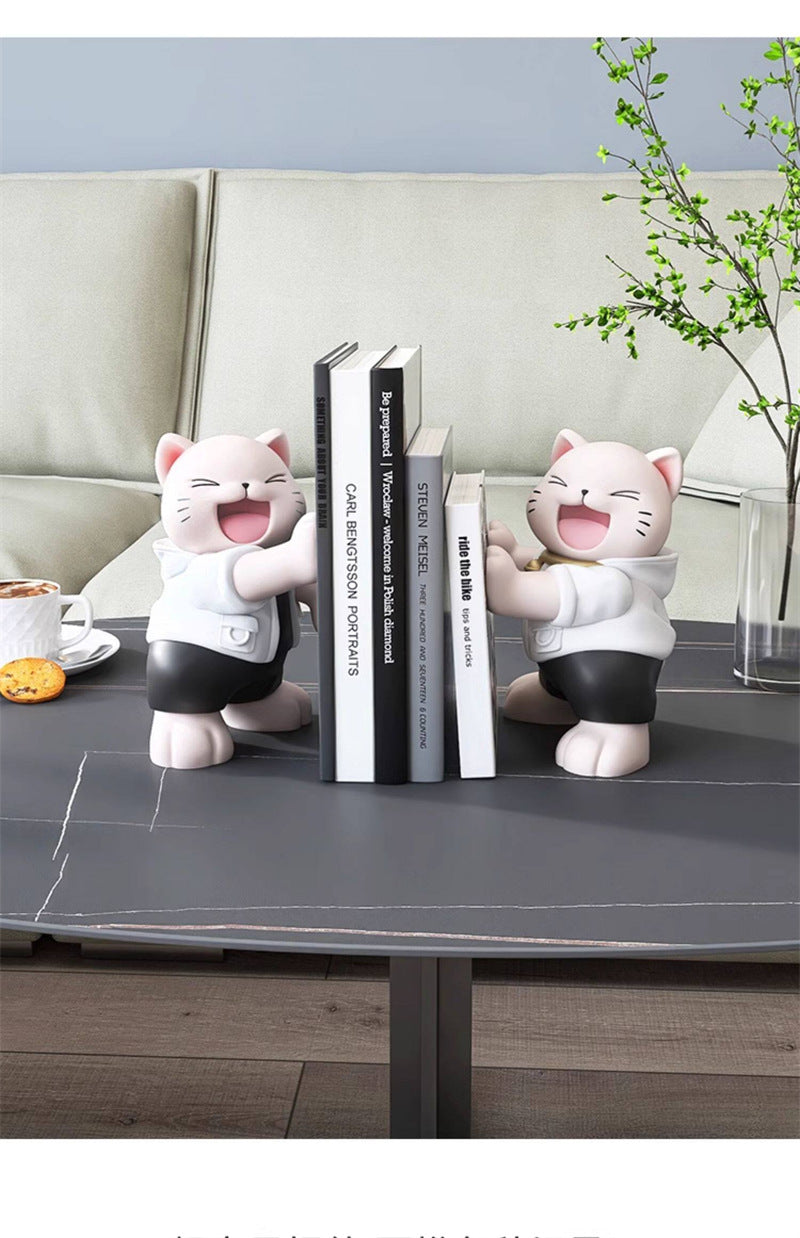 Cute Laughing Cat Resin Bookends Heavy Duty Book Stoppers for Home Office Decor Gift