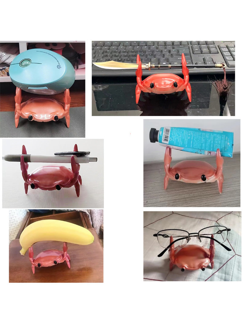 BAOZOON 4 Pcs Cute Crab & Shrimp Pen Holders - Weightlifting Crab Pen Stand, Desk Organizer Decor (Red, Purple, Orange, Red)