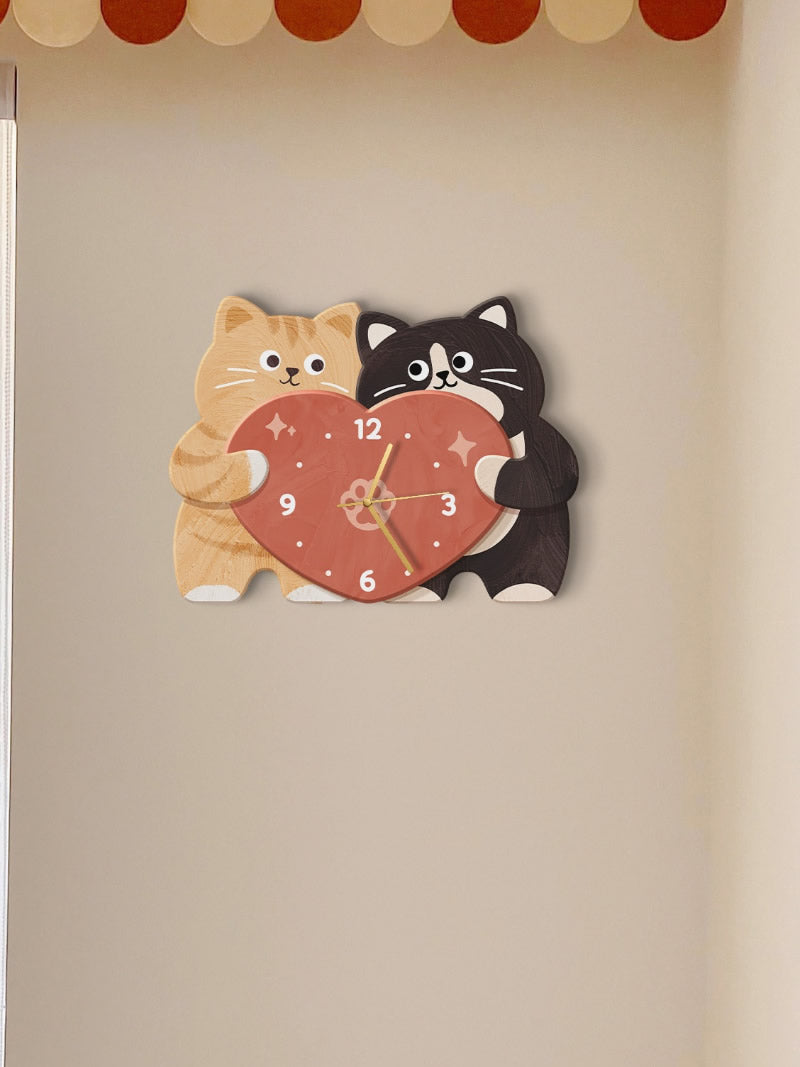 Cute Love Couple Cat Home Decor Wall Clock, Children's Room Decorative Gift