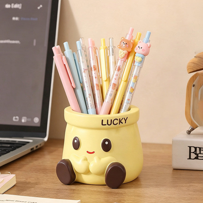 Cute Lucky Bag Shaped Pen Holder, Cartoon Desktop Pencil Cup, Kawaii Desk Organizer for Office Student Home Decor Gift