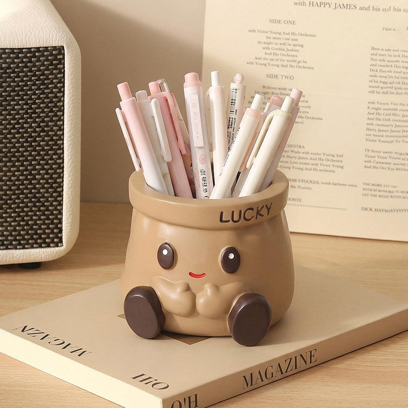 Cute Lucky Bag Shaped Pen Holder, Cartoon Desktop Pencil Cup, Kawaii Desk Organizer for Office Student Home Decor Gift