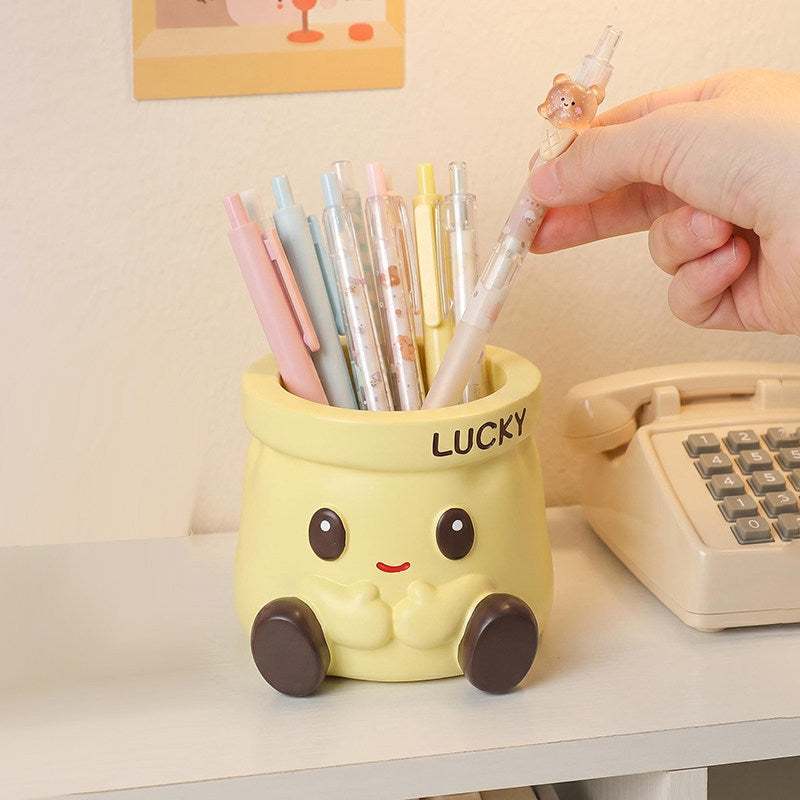 Cute Lucky Bag Shaped Pen Holder, Cartoon Desktop Pencil Cup, Kawaii Desk Organizer for Office Student Home Decor Gift