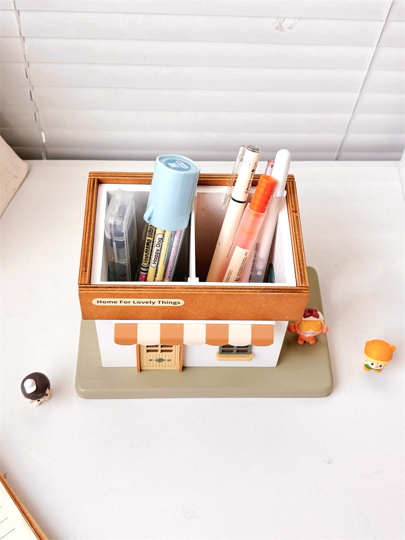 Cute Mini Cottage House Desk Organizer,  Kawaii Cartoon House Pen Remote Scissors Holder, Aesthetic Tabletop Decor, Unique Gift for Teen Girls & Office Workers