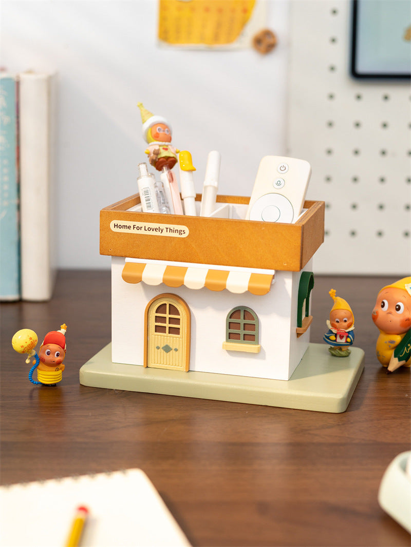 Cute Mini Cottage House Desk Organizer,  Kawaii Cartoon House Pen Remote Scissors Holder, Aesthetic Tabletop Decor, Unique Gift for Teen Girls & Office Workers