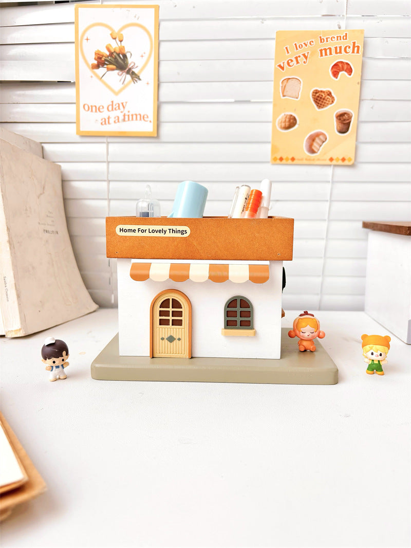 Cute Mini Cottage House Desk Organizer,  Kawaii Cartoon House Pen Remote Scissors Holder, Aesthetic Tabletop Decor, Unique Gift for Teen Girls & Office Workers