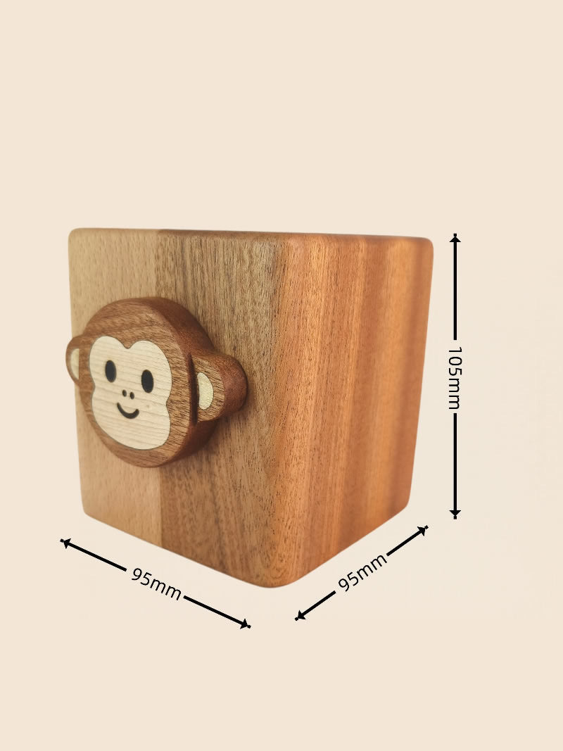Cute Monkey Face Wooden Pen Holder, Square Solid Wood Desk Organizer, Animal‑Shaped Pencil Cup, Kawaii Office & Desktop Decor