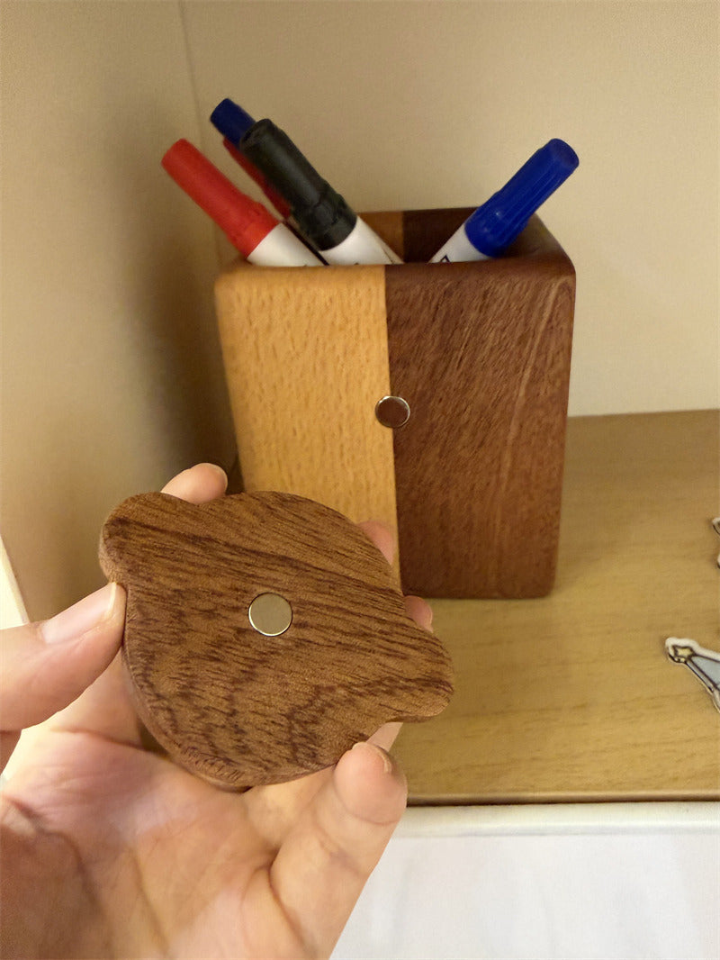 Cute Monkey Face Wooden Pen Holder, Square Solid Wood Desk Organizer, Animal‑Shaped Pencil Cup, Kawaii Office & Desktop Decor