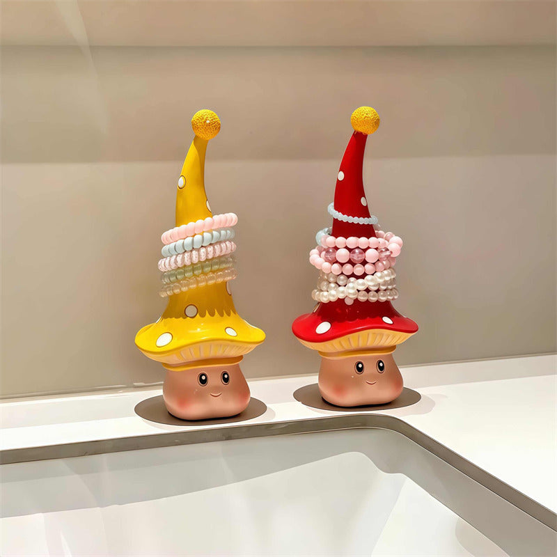 Cute Mushroom Bracelet Holder, Whimsical Jewelry Display Stand, Cartoon Elf Trinket Organizer for Bangles, Hair Ties