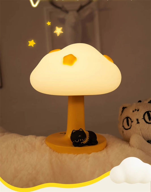Cute Mushroom Night Light with Sleeping Cat,Creative Gift