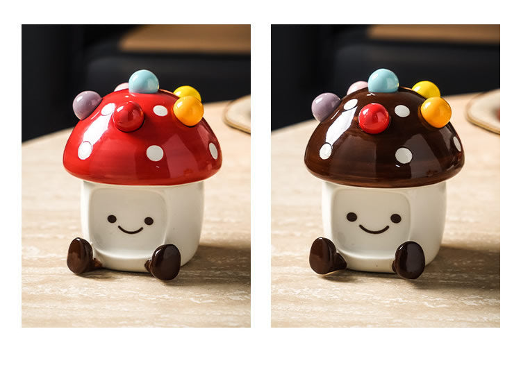 Cute Mushroom-Shaped Ceramic Storage Jar with Fruit Fork - Kitchen Decoration