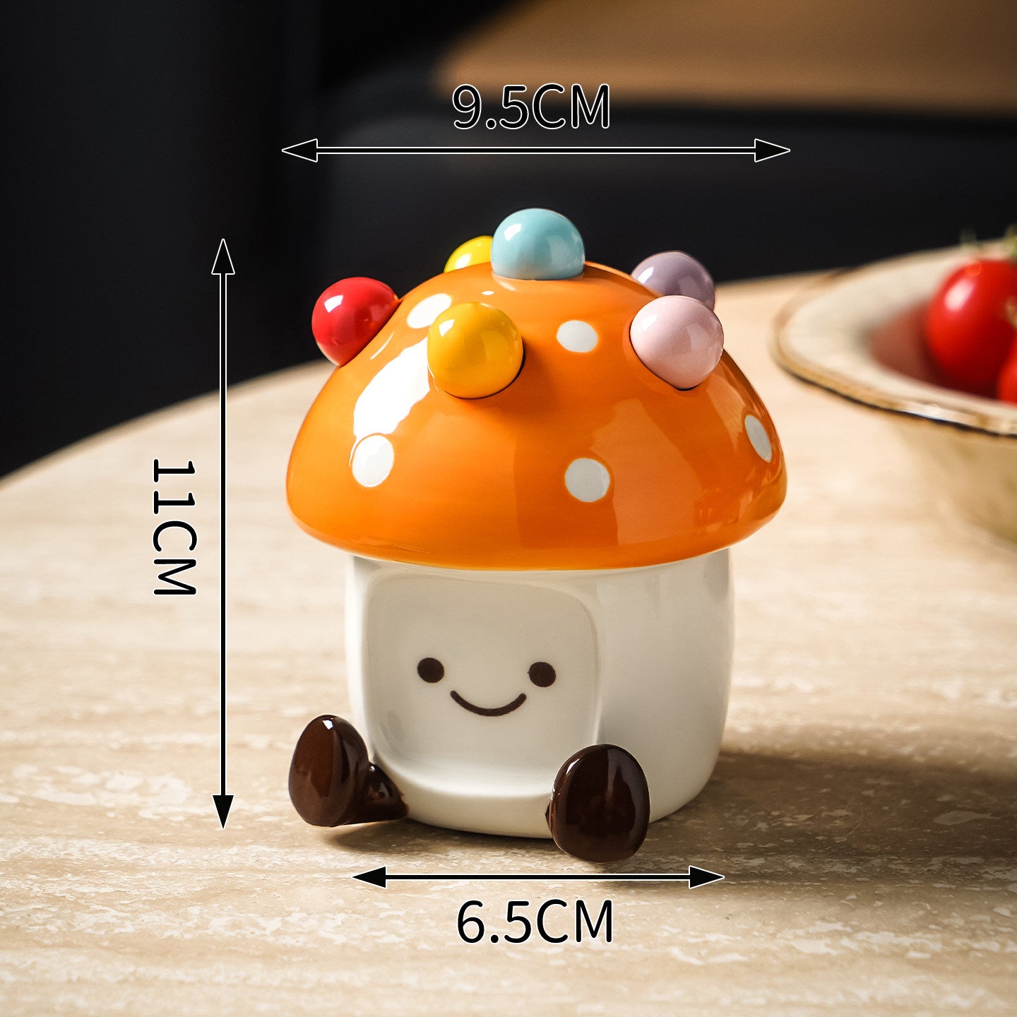 Cute Mushroom-Shaped Ceramic Storage Jar with Fruit Fork - Kitchen Decoration