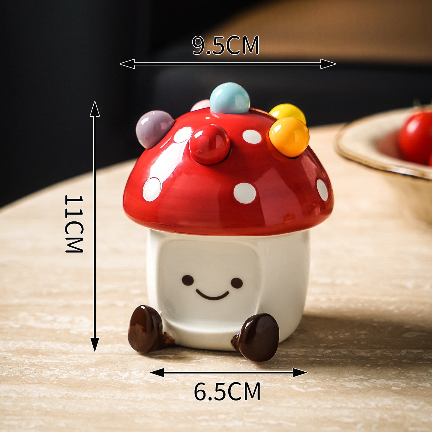 Cute Mushroom-Shaped Ceramic Storage Jar with Fruit Fork - Kitchen Decoration