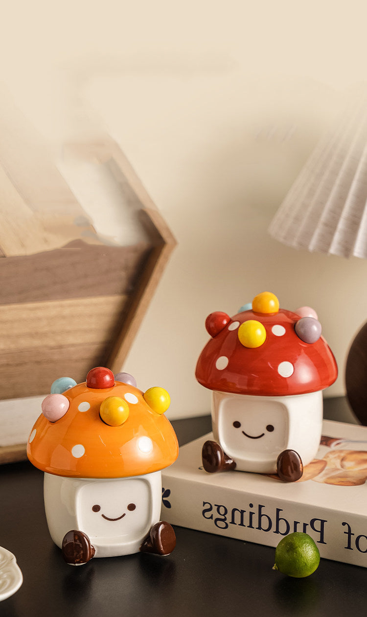 Cute Mushroom-Shaped Ceramic Storage Jar with Fruit Fork - Kitchen Decoration