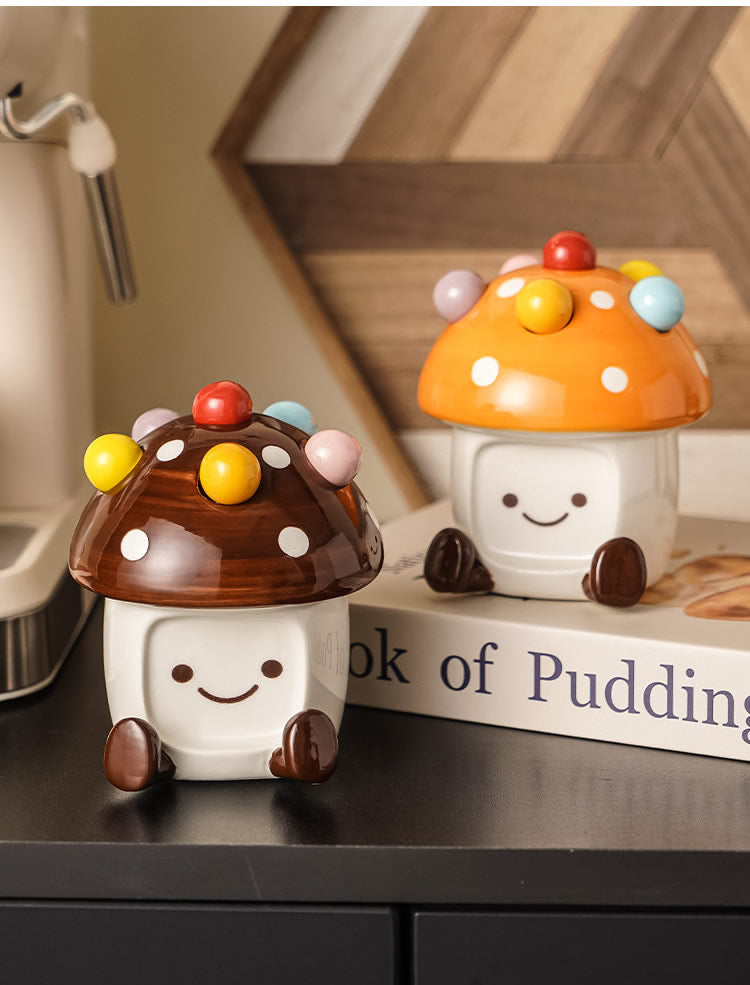 Cute Mushroom-Shaped Ceramic Storage Jar with Fruit Fork - Kitchen Decoration