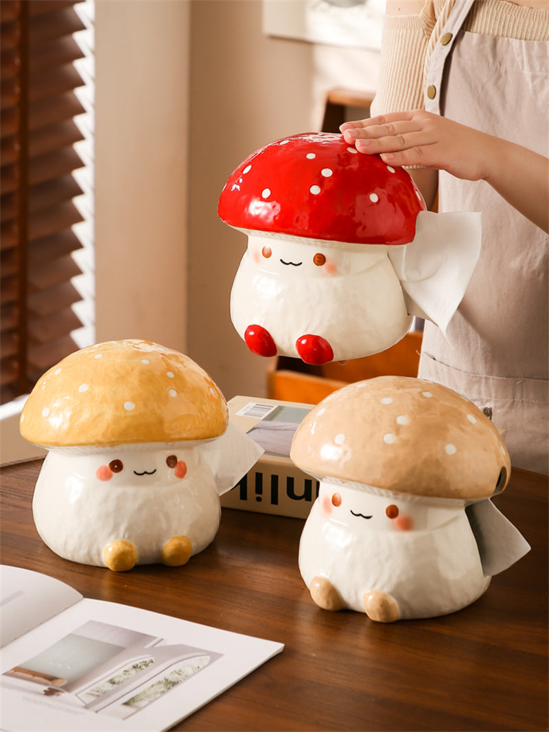 Cute Mushroom - Shaped Ceramic Tissue Box, Cartoon Decorative Tissue Holder for Home
