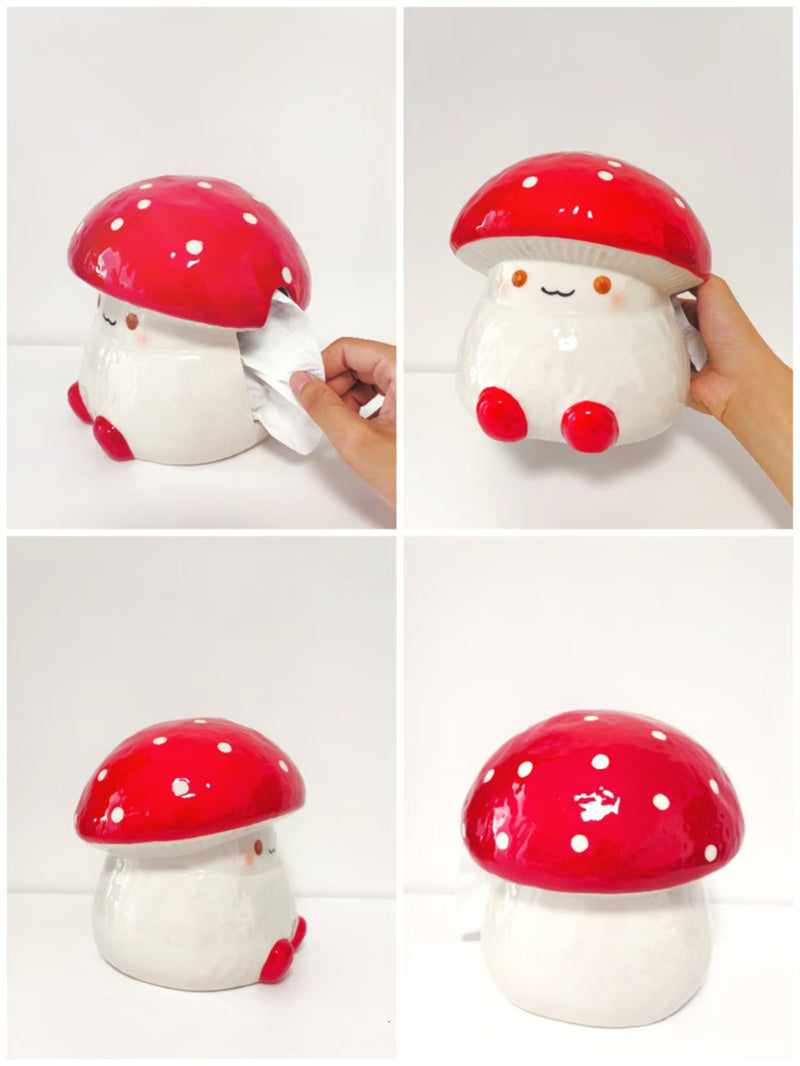 Cute Mushroom - Shaped Ceramic Tissue Box, Cartoon Decorative Tissue Holder for Home