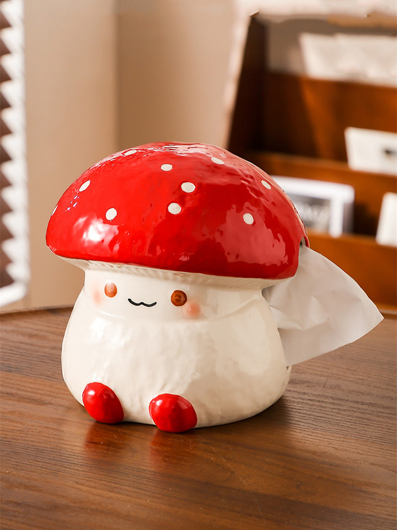 Cute Mushroom - Shaped Ceramic Tissue Box, Cartoon Decorative Tissue Holder for Home