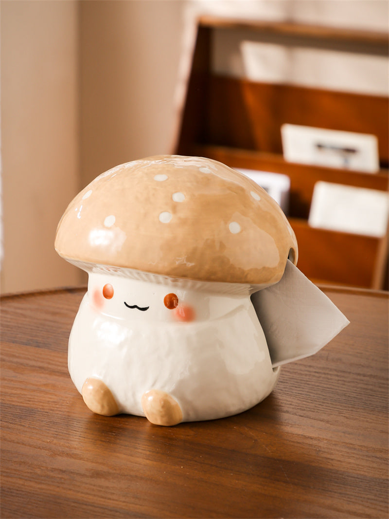Cute Mushroom - Shaped Ceramic Tissue Box, Cartoon Decorative Tissue Holder for Home
