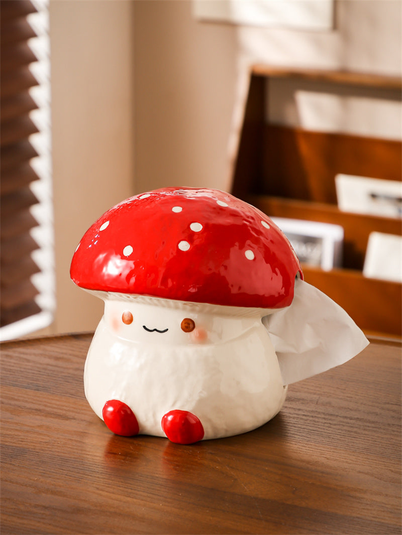 Cute Mushroom - Shaped Ceramic Tissue Box, Cartoon Decorative Tissue Holder for Home