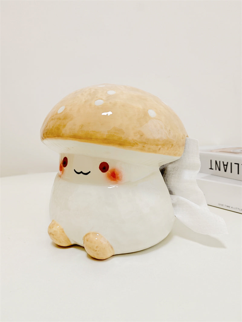 Cute Mushroom - Shaped Ceramic Tissue Box, Cartoon Decorative Tissue Holder for Home