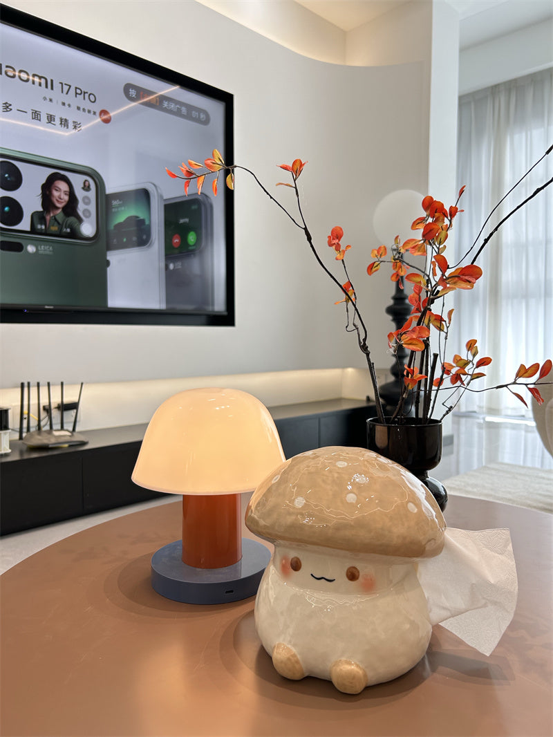 Cute Mushroom - Shaped Ceramic Tissue Box, Cartoon Decorative Tissue Holder for Home