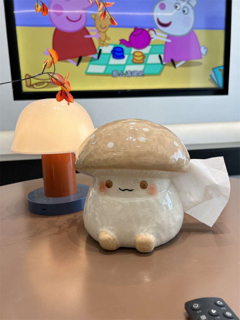 Cute Mushroom - Shaped Ceramic Tissue Box, Cartoon Decorative Tissue Holder for Home