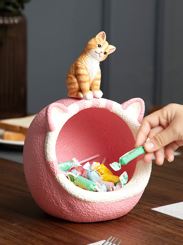 Cute Orange Cat Pink Bed Desktop Organizer Storage Rack – More Angle