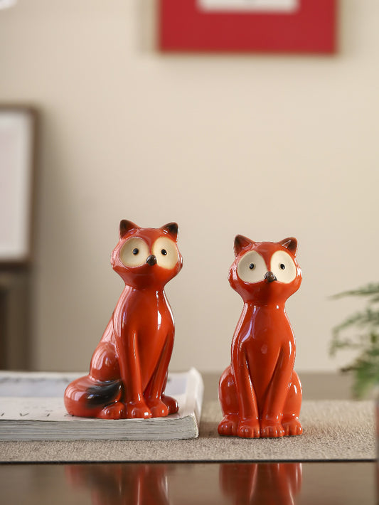 Cute orange ceramic mini fox figurine, holiday decoration gift