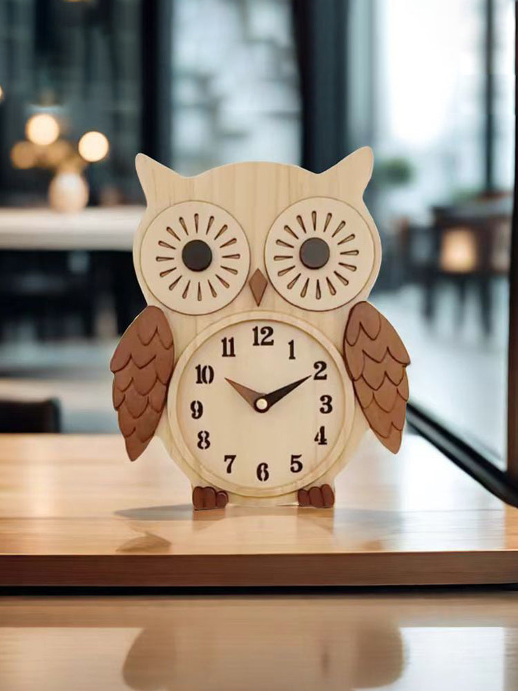 Cute Owl Shaped Wooden Desk Clock: Novelty Tabletop Decor – More Angle