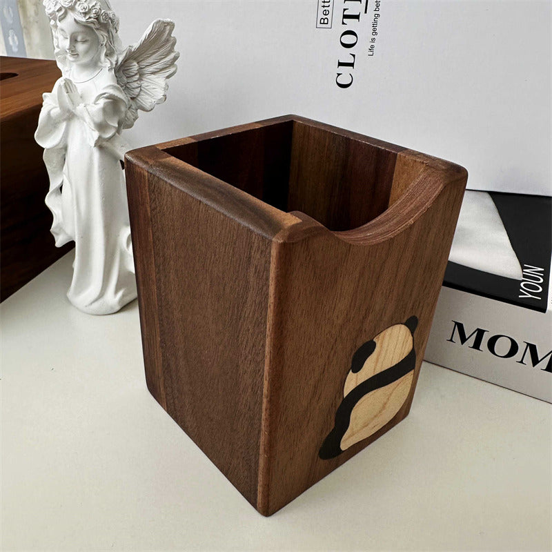 Cute Panda Black Walnut Pencil Holder,Office Organizing