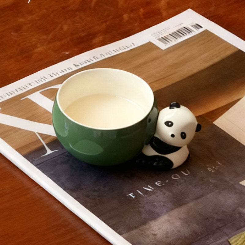 Cute Panda Decor Green Ceramic Cup & Saucer Set - Adorable Animal-Themed Coffee/Tea Mugs for Home & Gifting