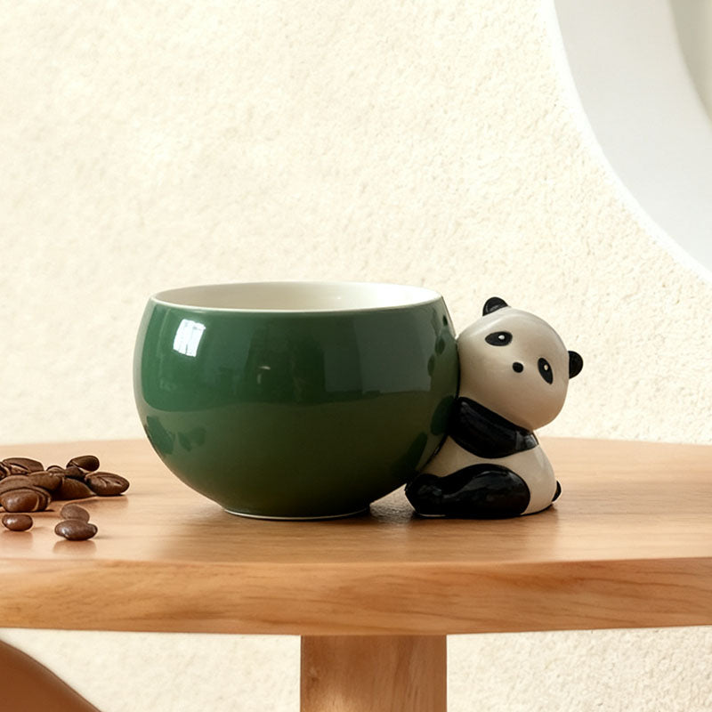 Cute Panda Decor Green Ceramic Cup & Saucer Set - Adorable Animal-Themed Coffee/Tea Mugs for Home & Gifting